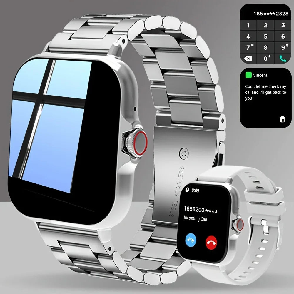 Smart Watch Business Style Call Function Music Control Wireless Connection USB Charging Stainless Steel Strap