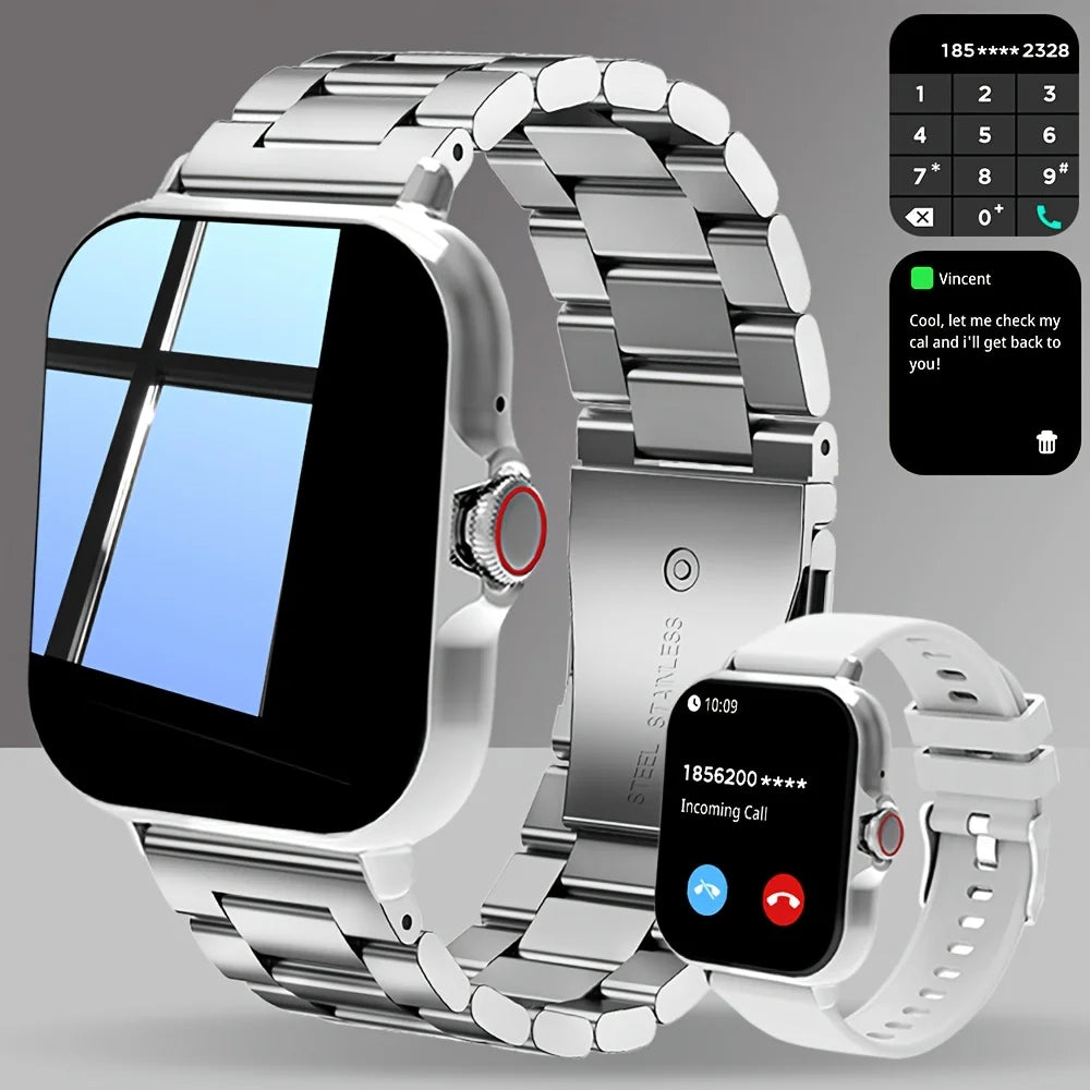 Smart Watch Business Style Call Function Music Control Wireless Connection USB Charging Stainless Steel Strap