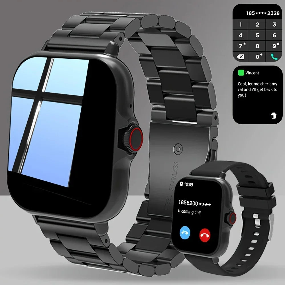 Smart Watch Business Style Call Function Music Control Wireless Connection USB Charging Stainless Steel Strap