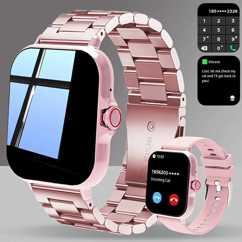 Smart Watch Business Style Call Function Music Control Wireless Connection USB Charging Stainless Steel Strap