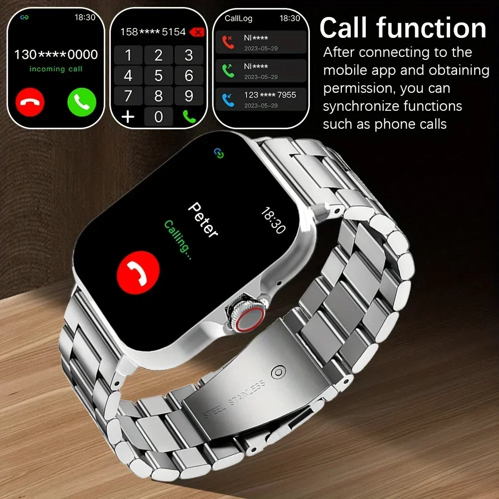 Smart Watch Business Style Call Function Music Control Wireless Connection USB Charging Stainless Steel Strap