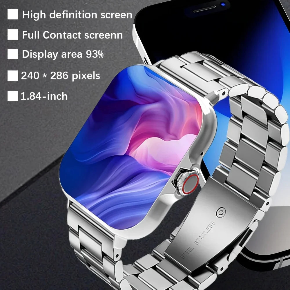Smart Watch Business Style Call Function Music Control Wireless Connection USB Charging Stainless Steel Strap
