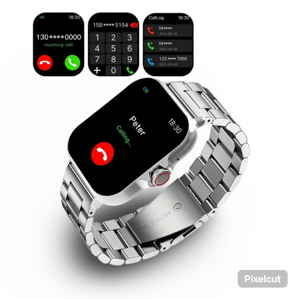 Smart Watch Business Style Call Function Music Control Wireless Connection USB Charging Stainless Steel Strap