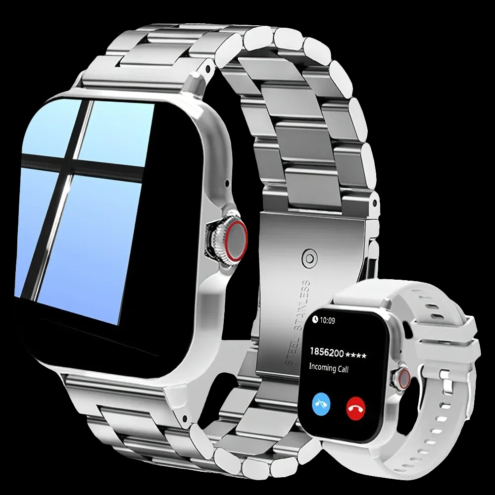 Smart Watch Business Style Call Function Music Control Wireless Connection USB Charging Stainless Steel Strap